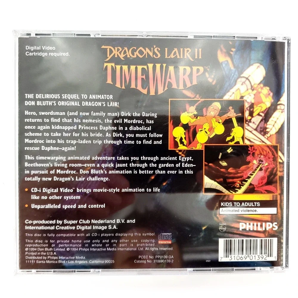 Dragon's Lair II: Time Warp (Philips CD-i, 1994) Complete w/ Slip Cover Tested